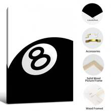 HALFLEMART 1pc/Set, Billiards Club - Black And White Number 8 Ball PosterCreativedea Art PosterWall Art,Wall Decor, Canvas Art, Wall Art Living RoomPosters Bedroom Painting Optional Frame