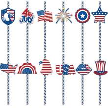 24pcs/Set 4th Of July Disposable Straws Flags Decor Well Crafted Patriotic Drinking Straws For American National Day Theme Decor