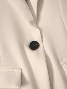 女士纯色翻领长袖单排扣休闲办公薄款外套，夏季 - 杏色 - 查看 5