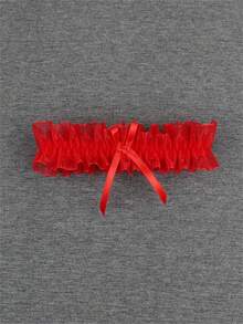 Lace Princess Style Garter Belt With Bowknot And Mesh, White Valentine's Day - White - View 15