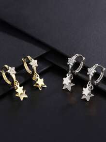 JOJELOO 1 Pair Of Unique Copper Micro Inlaid Star Shaped Earrings, New European And American Style Cubic Zirconia Twin Meteor Gorgeous Earrings. Suitable For All Seasons, Suitable For Women's Academic/Business/Vacation/Party/Daily Wear