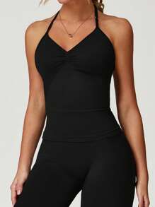 Yefecy New Impact Sports Yoga Vest Women's Fitness Yoga Top Gym Clothes Workout Backless Scrunch Built-In Bra With Cups Tops