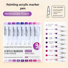 Languo 9 Color Acrylic Paint Marker,Flexible Head,Brightly Colored For Stackable Colors,Doodle Drawing,Handwriting,Learning Markers Art Supplies Stationery Back To School