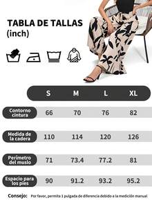 Sensual Star Clasi Pantalones de Mujer de Cintura Alta y Pierna Ancha con Estampado de Plantas, Casuales y Sueltos, para Uso Diario - Caqui - Ver 9