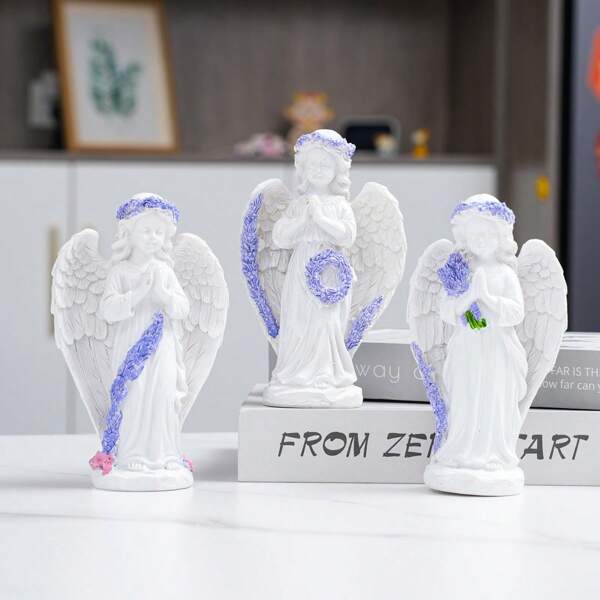 1 pieza Figura decorativa de ángel en oración de lavanda, adorno de decoración interior para la sala de estar, el estudio y el dormitorio