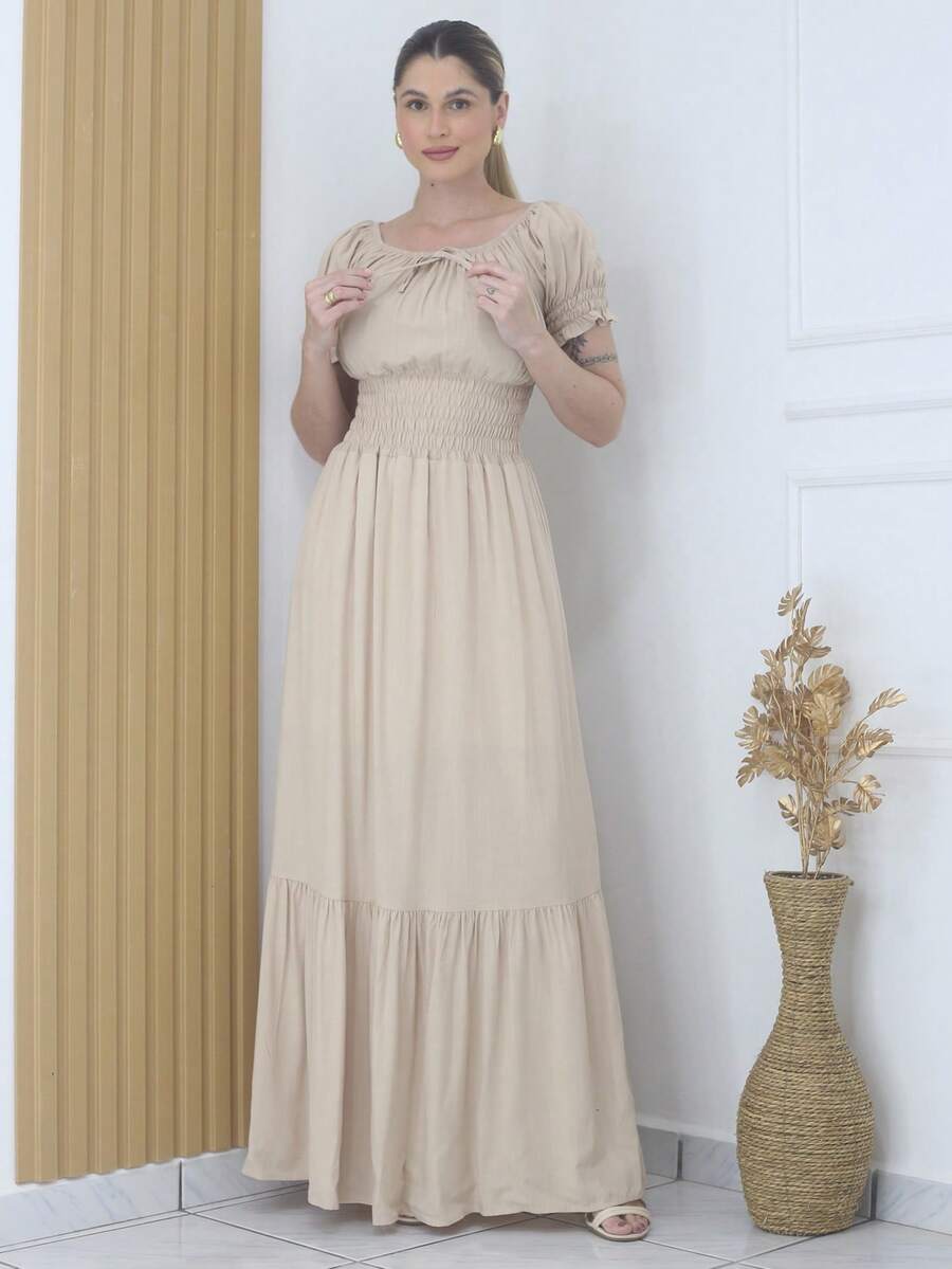 Long Evangelical Party Dress Has Lining And Elastic - Beige - View 1
