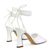 XY LONDON Flora Women's Strappy Lace Up High Heels, Square Toe, Block Heels, Black, Blue, Pink, Green, Lilac, White, PU Leather, Nightclub Style, Party, Spring/ Summer - White - View 2