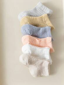 6 Pairs Infant Baby Solid Color Breathable Mesh Socks, Suitable For Baby To Wear In Spring And Summer