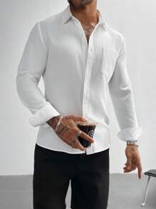 White Men Dress Shirts Solid Color Long Sleeves Button Up Shirt Men,For Office Meetings,For Weddings And Party,For Father's Day,For Boyfriend Gifts,Suitable For All Seasons