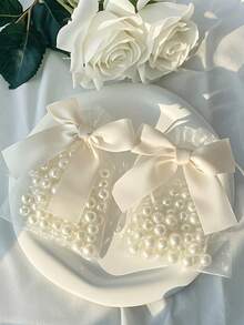 20pcs/10pcs/1pc Organza Bags With Bow Tie, Transparent Organza Bags, Organza Bags With Bow Tie, Transparent Organza Bags, 3.9x4.7 Inch Jewelry Pouches, Rose Drawstring Bags, Wedding Favor Bags, Party Favor Bags, Green Party Bags, Bachelorette Party Decor, Bachelorette Party Favors, Bachelorette Party, Bridal Shower Favors, Wedding Guest Favors - Beige - View 4