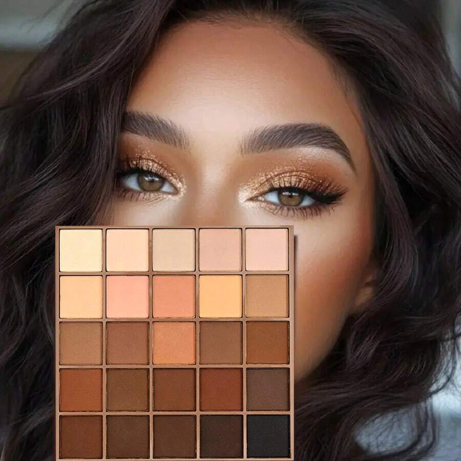 K'APEINE Paleta de 25 colores de sombras de ojos, tonos tierra marrones grisáceos mate, colores de café y chocolate - Marrón - Ver 1