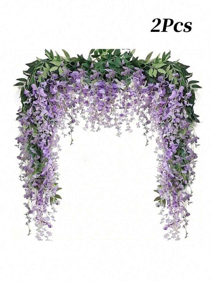 2件10枝紫藤吊花，人造白紫藤藤蔓，丝绸紫藤花环，适用于婚礼拱门派对花园家居装饰，复活节礼物，婚礼装饰用品，美观的房间装饰，家居装饰。适用于家居装饰、卧室装饰、客厅装饰、房间装饰、生日装饰、婚礼装饰、户外装饰、派对装饰、花园装饰。 - 紫色 - 查看 1