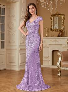 hezixi Elegant Sequin Sexy Evening Dress For Women Long Mermaid Formal Prom Luxury Wedding Party Cocktail Gowns Women's Dresses, For Wedding Guest