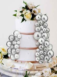 50pcs - Mini Balloon Cake Toppers, Silver Cake Balls, Suitable For Graduation Ceremony, Wedding, Birthday Cake Decoration, Graduation Season Decoration - Silver - View 5