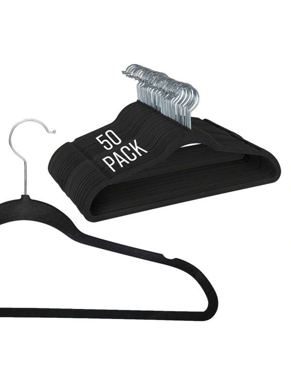 SANSA HOME 50 Ganchos para Ropa de Terciopelo, Gancho Dorado Giratorio de 360 Grados, Adecuado para Todo Tipo de Ropa, Antideslizante (Negro)