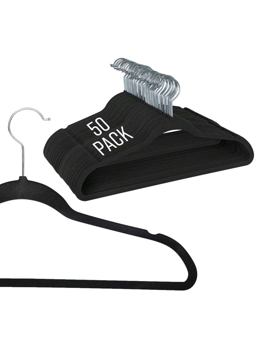 SANSA HOME 50 Ganchos para Ropa de Terciopelo, Gancho Dorado Giratorio de 360 Grados, Adecuado para Todo Tipo de Ropa, Antideslizante (Negro)
