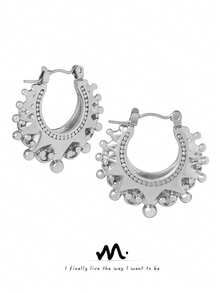 2pcs Set MiDuoDuo French Aesthetic Heavy Metal Gear Titanium Steel Earrings, Upscale Accessories For Women - Silver - View 1