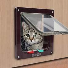 Pet Door Locking Small Medium Large Dog Cat Flap Magnetic White Frame 4 Way - Brown - View 4