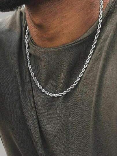4mm/3mm Stainless Steel Twist Chain Necklace 1 Piece, Unisex, Silver Chain, 18/20/22/24 Inches, Holiday, Birthday Gift