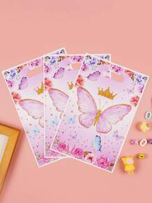 50 piezas Bolsas de regalo con diseños de mariposa, flor y corona, para favores de fiesta, envoltura de regalos de cumpleaños