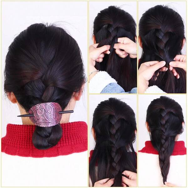 Europäischer und amerikanischer Retro-Stil Haarspange mit Langhaar-Dutt, Lederhaarband, ovale Lederhaarspange und Haarclip