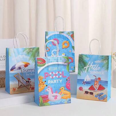 4 szt./12 szt./24 szt. Letnie torby papierowe na basen, torby na prezenty na imprezę przy basenie, torby na prezenty na imprezę na plaży, torby prezentowe, artykuły na imprezę przy basenie, prezenty na hawajskie letnie przyjęcie, baby shower, prezenty na ukończenie szkoły
