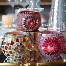 3-Piece Set Of Gorgeous Handmade Turkish Moroccan Mosaic Glass Candle Holder - Colored Tabletop Candle Holder With Star And Moon Design, Handmade Pen Holder, Potted Flower Plate, Makeup Storage, Candle Container For Romantic Dinner, Wedding Anniversary, Birthday, Party Decor, Home Decor And Multicultural Festivals Including Christmas, New Year, Diwali And Three Kings Day - Multicolor - View 12