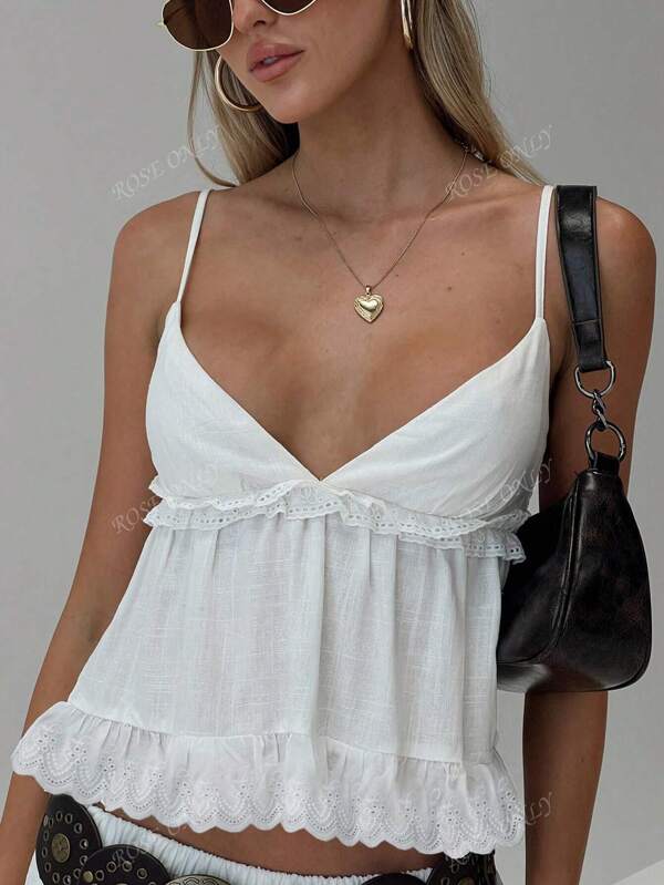 Women's Boho White Linen Casual Sexy V-Neck Camisole Tank Top, Suitable For Music Festival Concert Coachella Party, Hot Girl Spring/Summer Young Girl Daily Wear, Rave Outfits