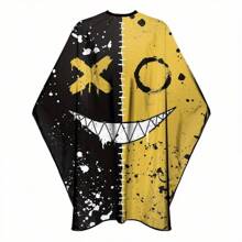 男士时尚理发披肩，带按扣 - 黑色和黄色，大胆的图形设计，非常适合理发和沙龙活动，沙龙必备 | 大胆的图形披肩 | 可调节肩部披肩 - 黃色 - 查看 4