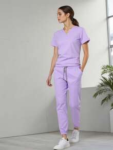 Uniforme Quirúrgico  Mujer Cómodo Alta Calidad Tela antifluidos Elastico Colorido Filipinas Set Dos Piezas Jareta - Lila Púrpura - Ver 3