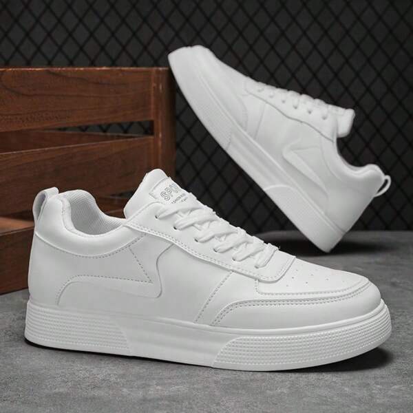 (One Size Smaller) Men's Fashion Solid Color Skateboard Shoes, Comfortable Non-Slip Casual Lace-Up Thick Sole Sneakers, Suitable For Men's Outdoor Activities. Size 39-48 (Choose According To Insole Length)