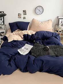 2/3pcs Simple Solid Color Double Mixing Soft And Comfortable Duvet Cover Three Pieces Set 1 Duvet Cover 1/2 Pillowcases Washable Bedroom