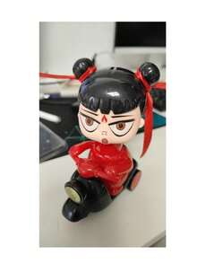 1pc Nezha Cartoon Car Toy, Pressing Movement, 360° Rotatable Head, No Battery Needed, Stress Relief Toy With Random Headband