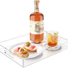 1 Stück transparenter, eleganter, moderner, rechteckiger Acryl Präsentations-Tablett mit Griff für Lebensmittel, Obst, Kosmetik, Parfüm und Frühstücks-Aufbewahrung, geeignet für alle Anlässe