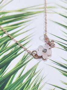 1pc Sakura Pendant Necklace For Women, Rose Gold Clavicle Chain Design - Multicolor - View 6