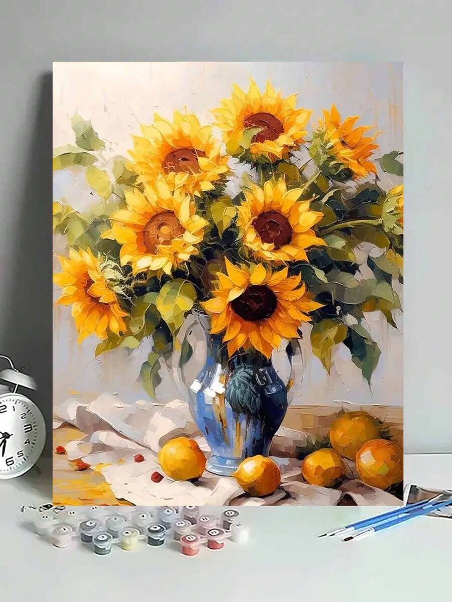 1 Set DIY Sunflower Painting By Numbers Kit, Frameless, Gift For Birthday, Holiday, No Drawing Skills Required, Can Be Wall Art, Easy To Complete Beautiful Artwork - Mustard Yellow - View 1