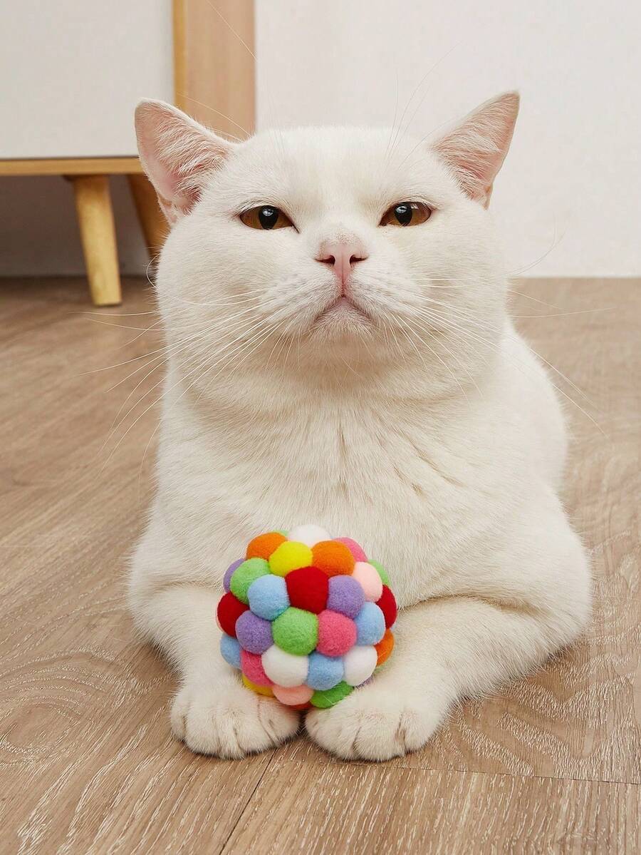 1个手工制作的多色铃铛猫玩具球,适合猫咪,有助于缓解宠物无聊和自娱自乐。 - 彩色 - 查看 1