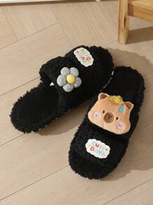 Mignons pantoufles ouvertes à l'orteil en forme d'ours de dessin animé, moelleuses, pour couple. Pantoufles d'intérieur non glissantes et silencieuses, convenant aux femmes enceintes, adaptées à toutes les saisons, printemps/automne