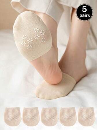 5 Pairs Women Two-Tone Ankle Socks, No Show Socks, Thin Silicone Non-Slip Hidden Half Toe Socks Suitable For Daily Wear In Autumn/Winter