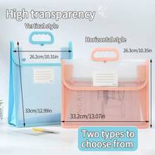 1pc A4 Double-Layer Handbag For Students, Transparent Thickened Multi-Function File Folder, PVC Waterproof Study Pouch, Large Capacity, Minimalist Desk Organizer, Stationery Supplies Subject Classification Bag, Suitable For Daily Commuting,Back To School,School Supplies