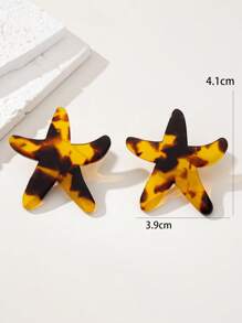 1 par de pendientes de aro con diseño de estrella de mar colorido y estampado de leopardo de acrílico, adecuados para mujeres