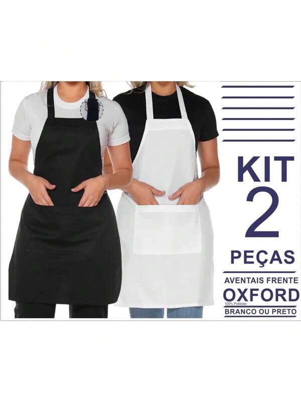 Kit com 2 Aventais copa unissex 100% poliéster com bolso     Simples
