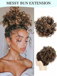 Large Curly Messy Bun Hair Piece Elastic Drawstring Ponytail Loose Wavy Short Ponytail Extension Synthetic Hair Tousled Fake Hair Bun For Women Daily Use