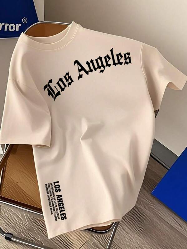 Men's Personalized Los Angeles Slogan Graphic Printed Short Sleeve T-Shirt, Comfortable Breathable, Stylish For Summer