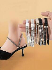 2pcs LuxeShine Faux Leather High Heel Ankle Straps With Rhinestone Accents - Adjustable, Non-Slip, Secure Fit Shoe Accessories - Multicolor - View 1