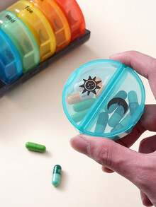 1 Set de 7 días de caja portátil circular para pastillas (7 cajas de medicina separadas + 1 caja de almacenamiento), contenedor de almacenamiento de medicina de viaje multicolor con compartimentos para organizar la medicación de mañana/noche, 14 cajas de clasificación de medicina negra, caja de medicina portátil con compartimentos de plástico - Multicolor - Ver 7