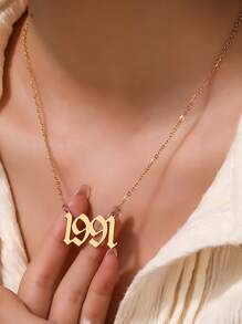 1pc Punk Stainless Steel Arabic Number 1980-2025 Year Pendant Necklace, Suitable For Men And Women, Birthday Gift For Family, Girlfriend, Best Friend