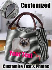 1Pc Custom Personalized Lunch Box Bag, Picnic Bag Fridge Bag Cooler Lunch Box,Thermal Insulation Lunch Bag With Built-In Waterproof Refrigerated Ice Pack And Large Capacity Commuting Storage Bag, Personalized Customized Gift