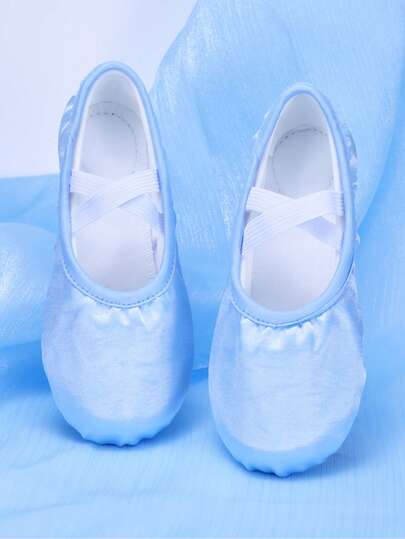 Zapatos de baile de princesa con suela blanda para niños, zapatos de baile de satén, tela elástica con suela blanda, cómodos y duraderos, con banda elástica sin cierre de cordones, zapatos de baile negros