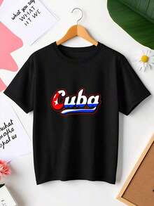 Women's T-Shirts With Cuban Flag Pattern Print, Summer Casual Short-Sleeved T-Shirt#Printed T-Shirts 2025 Fashion New T-Shirts Street Culture Popular Letter T-Shirt - Black - View 2